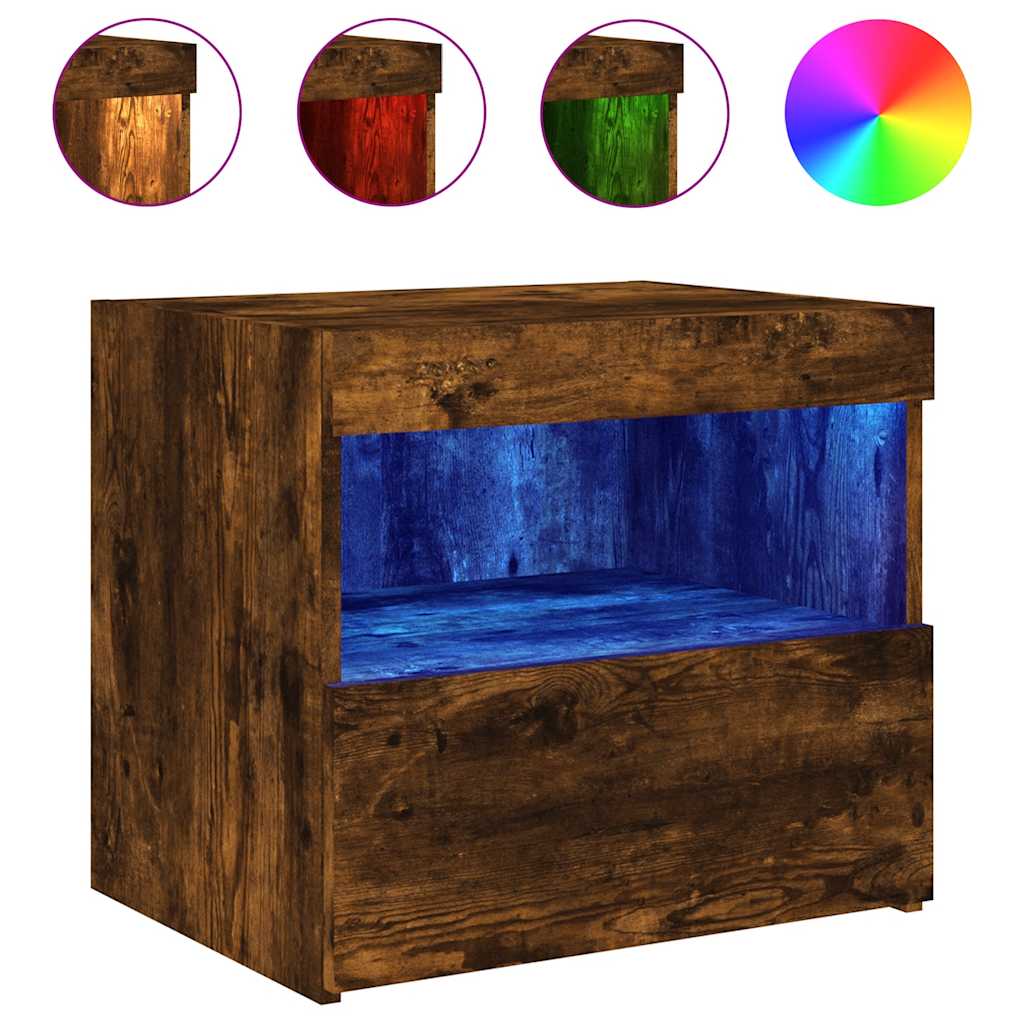 Vidaxl nachtkastje met led-verlichting 50x40x45 cm gerookt eikenkleur