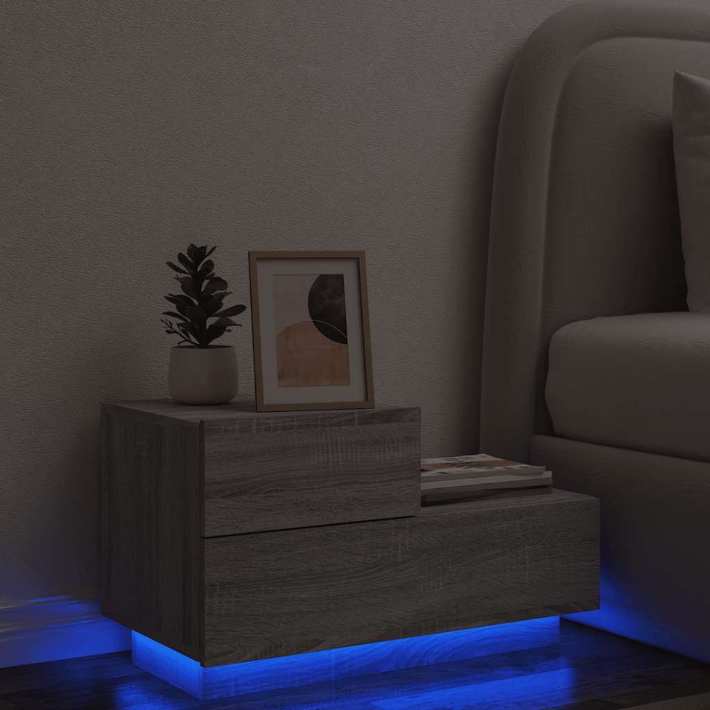 Vidaxl nachtkastje met led-verlichting 70x36x40,5 cm grijs sonoma