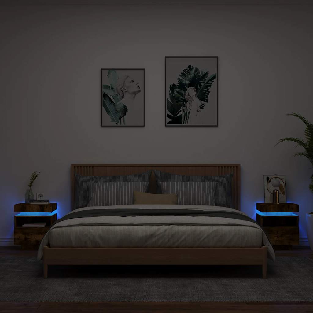 Vidaxl nachtkastjes met led 2 st 40x39x48,5 cm gerookt eikenkleurig