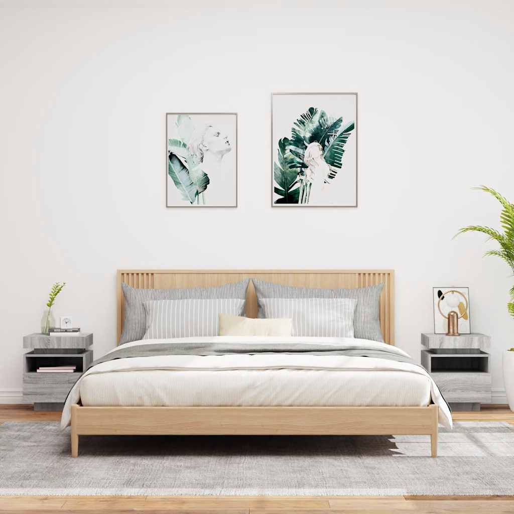 Vidaxl nachtkastjes met led 2 st 40x39x48,5 cm grijs sonoma