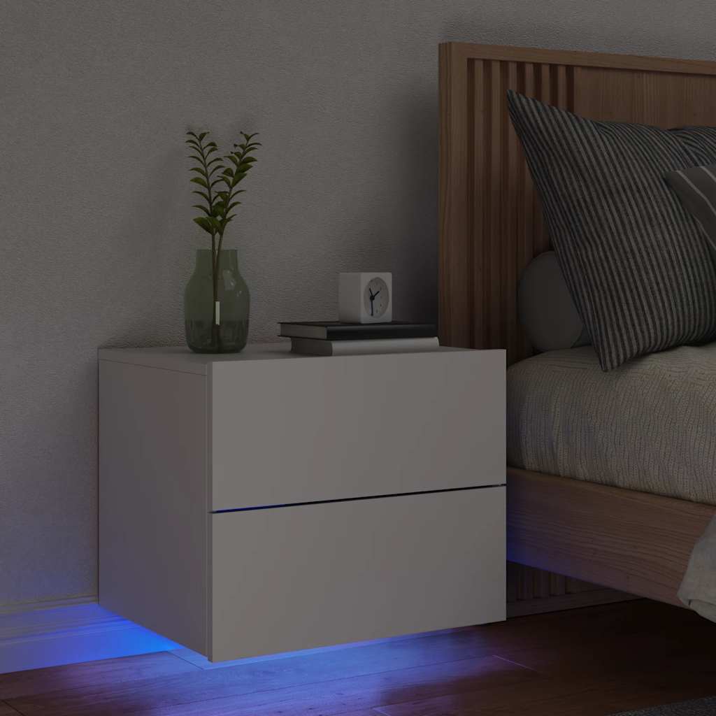 Vidaxl nachtkastje met led-verlichting wandgemonteerd wit
