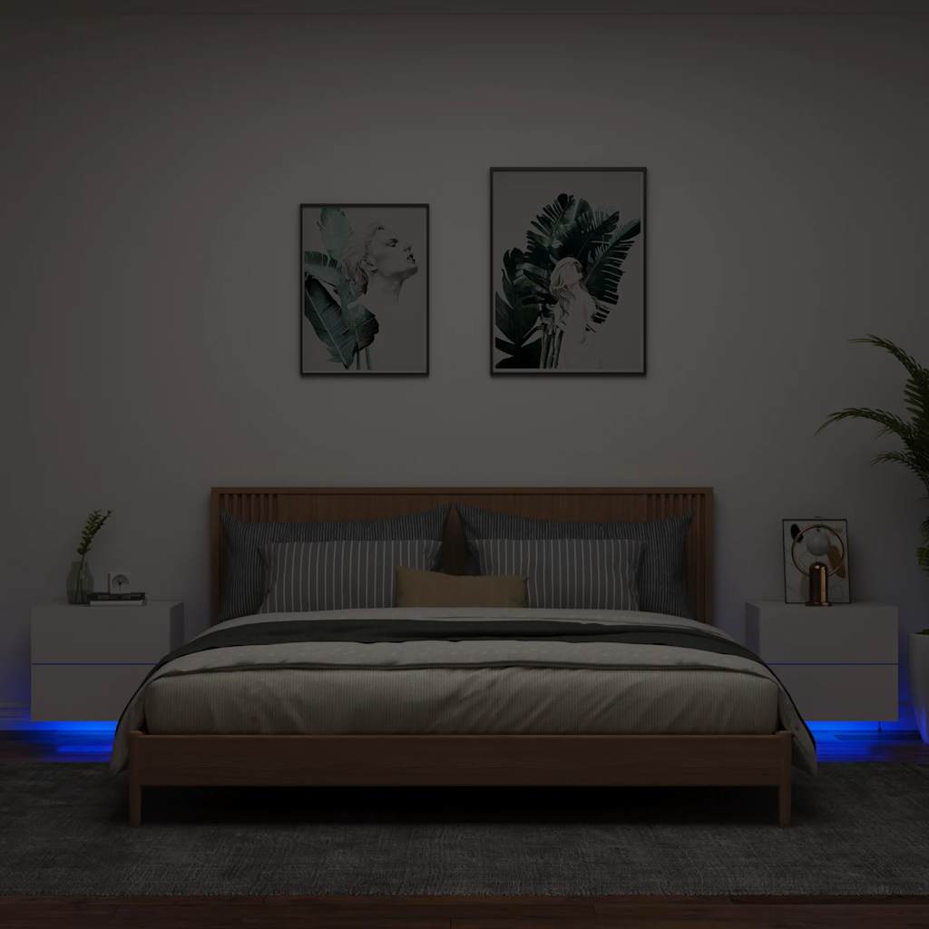 Vidaxl nachtkastjes met led's 2 st wandgemonteerd wit