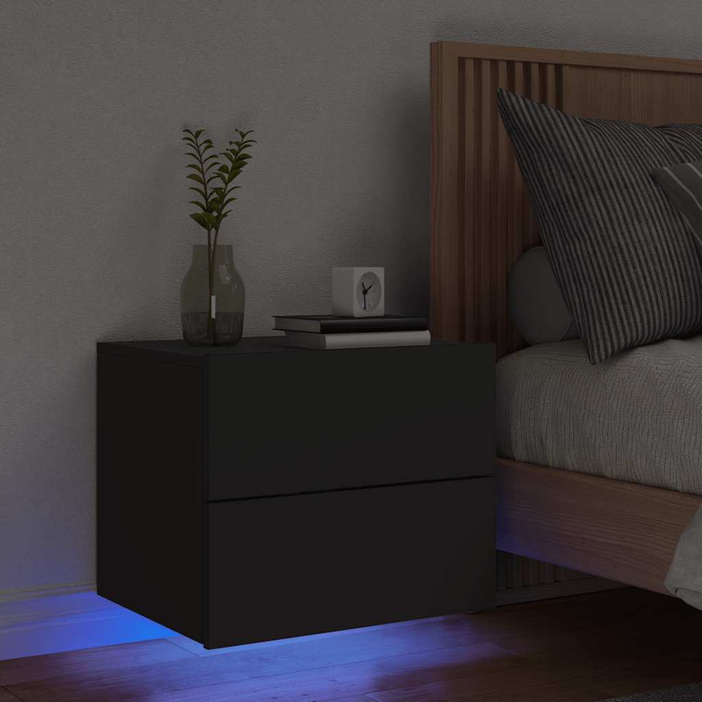 Vidaxl nachtkastje met led's wandgemonteerd zwart