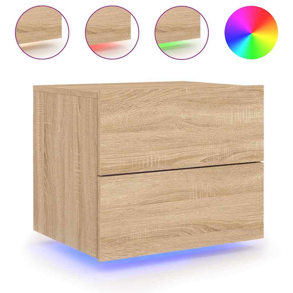 Vidaxl nachtkastje met led's wandgemonteerd sonoma eikenkleurig
