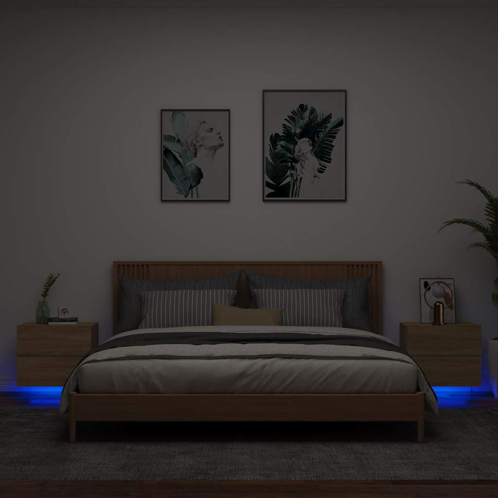 Vidaxl nachtkastjes met led's 2 st wandgemonteerd sonoma eikenkleurig