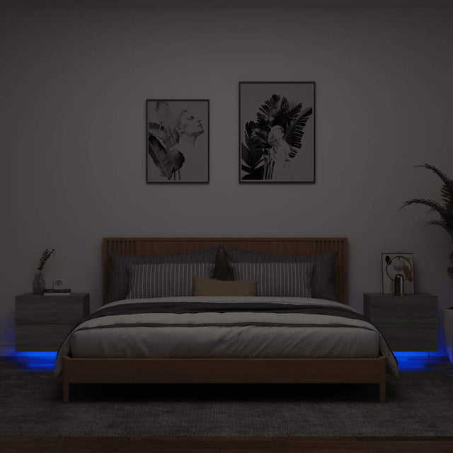 Vidaxl nachtkastjes met led's 2 st wandgemonteerd grijs sonoma eiken