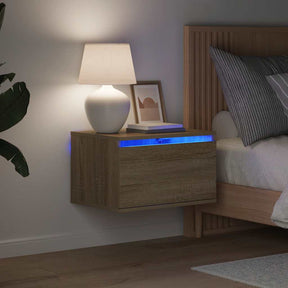 Vidaxl nachtkastje met led's wandgemonteerd sonoma eikenkleurig