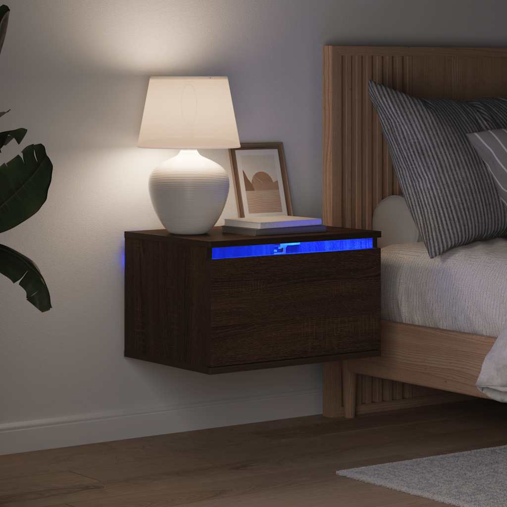 Vidaxl nachtkastje met led's wandgemonteerd bruin eikenkleur