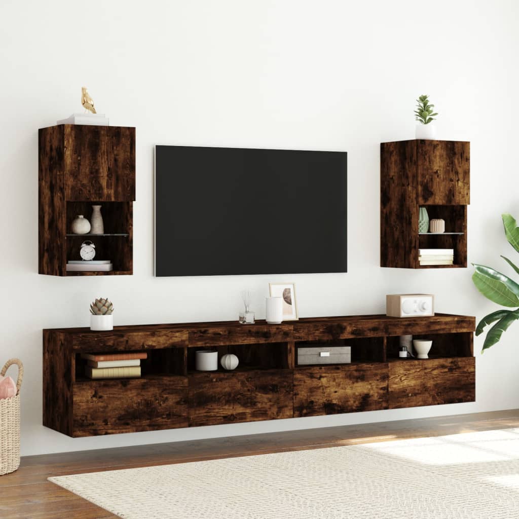 Vidaxl tv-meubelen 2 st led-verlichting 30,5x30x60 cm gerookt eiken