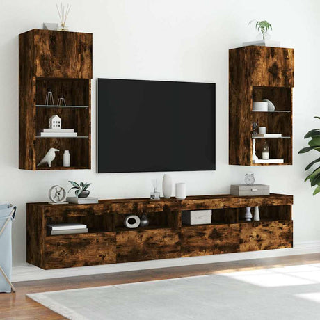 Vidaxl tv-meubels met led-verlichting 2 st 40,5x30x90 cm gerookt eiken