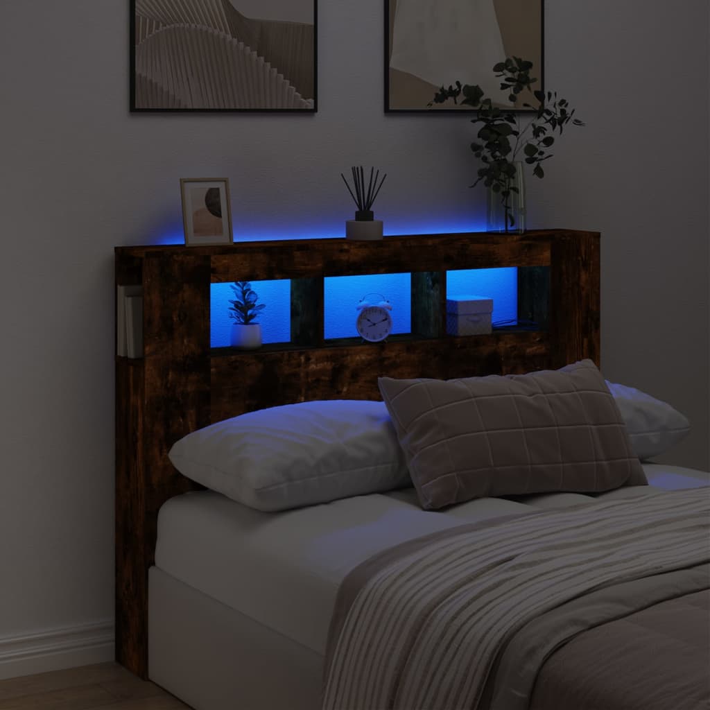 Vidaxl hoofdeinde met led 140x18,5x103,5 cm bewerkt hout gerookt eiken