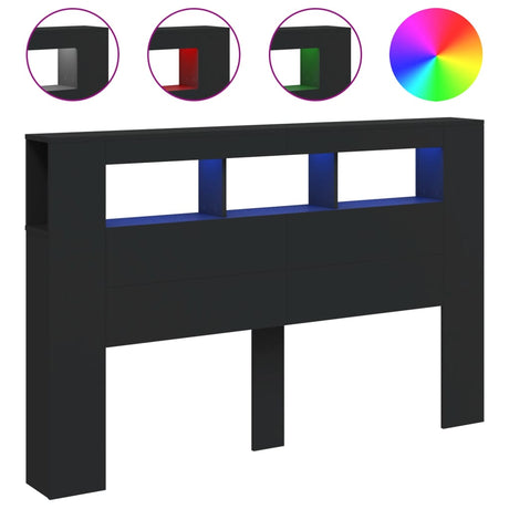 Vidaxl hoofdeinde met led 160x18,5x103,5 cm bewerkt hout zwart
