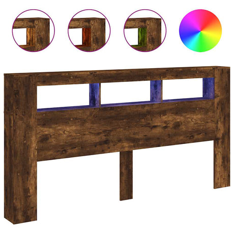 Vidaxl hoofdeinde met led 200x18,5x103,5 cm bewerkt hout gerookt eiken
