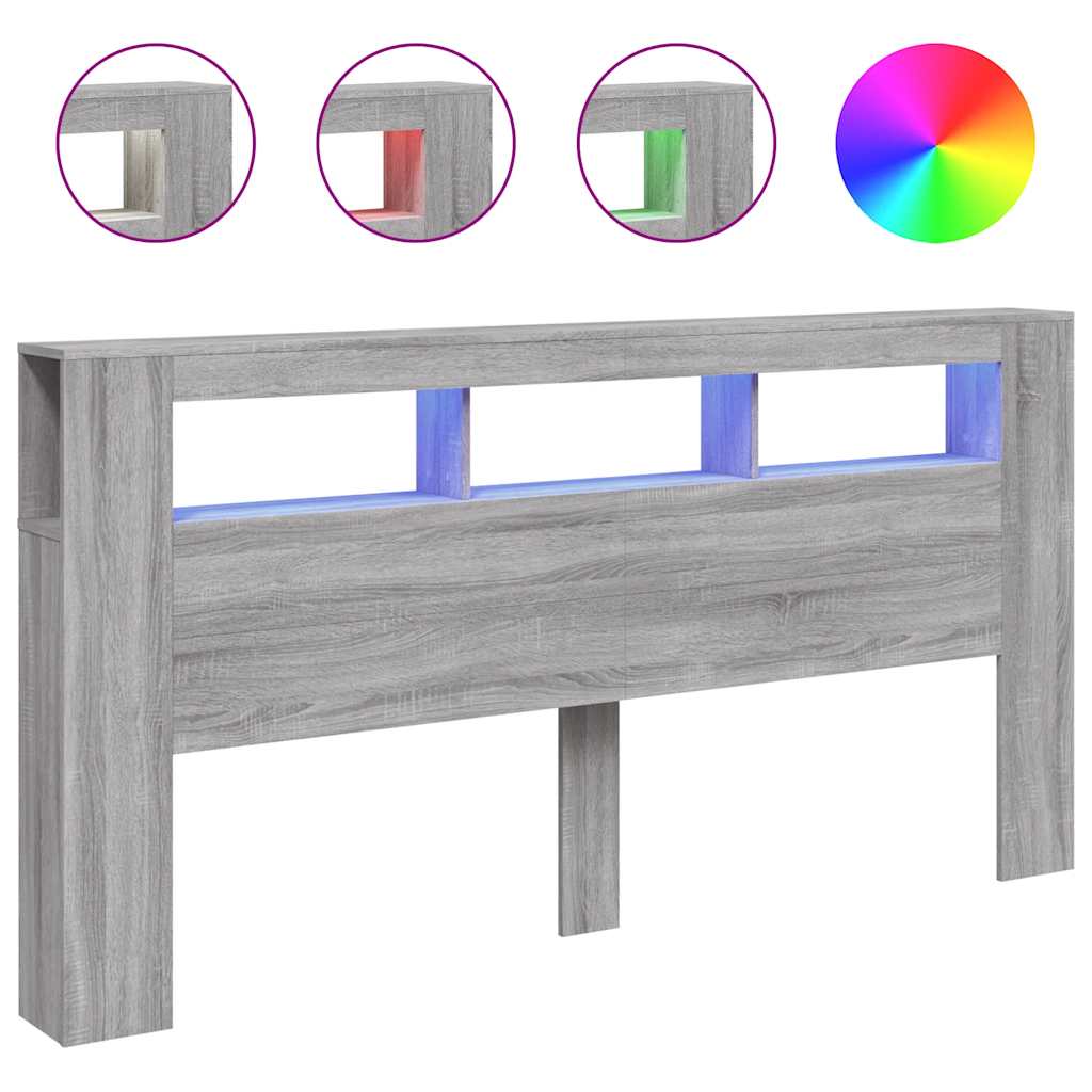 Vidaxl hoofdeinde met led 200x18,5x103,5 cm bewerkt hout grijs sonoma