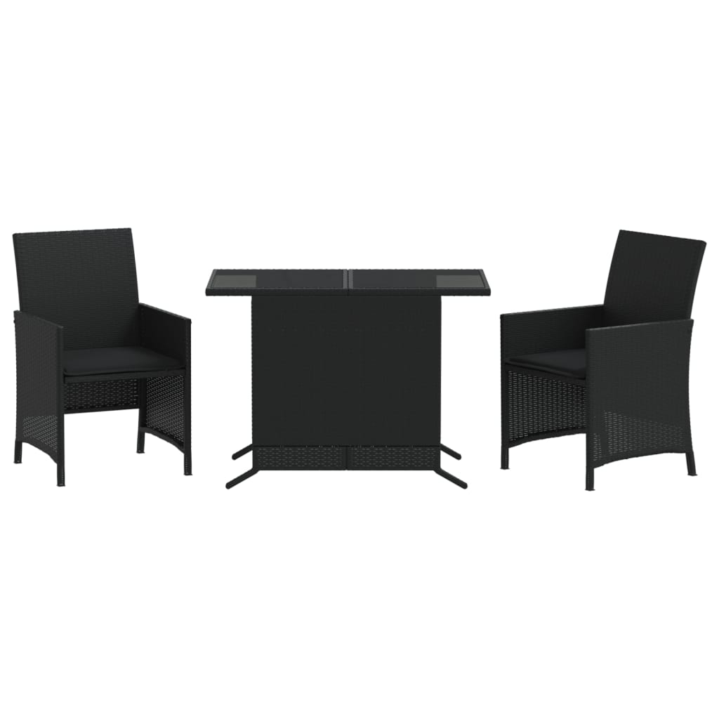 Vidaxl 3-delige bistroset met kussens poly rattan zwart