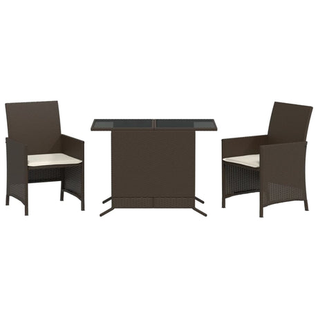 Vidaxl 3-delige bistroset met kussens poly rattan bruin