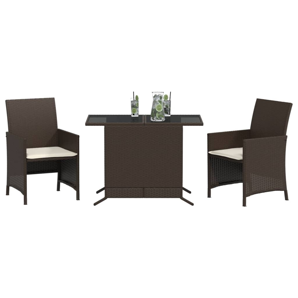 Vidaxl 3-delige bistroset met kussens poly rattan bruin