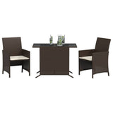 Vidaxl 3-delige bistroset met kussens poly rattan bruin