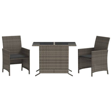 Vidaxl 3-delige bistroset met kussens poly rattan grijs