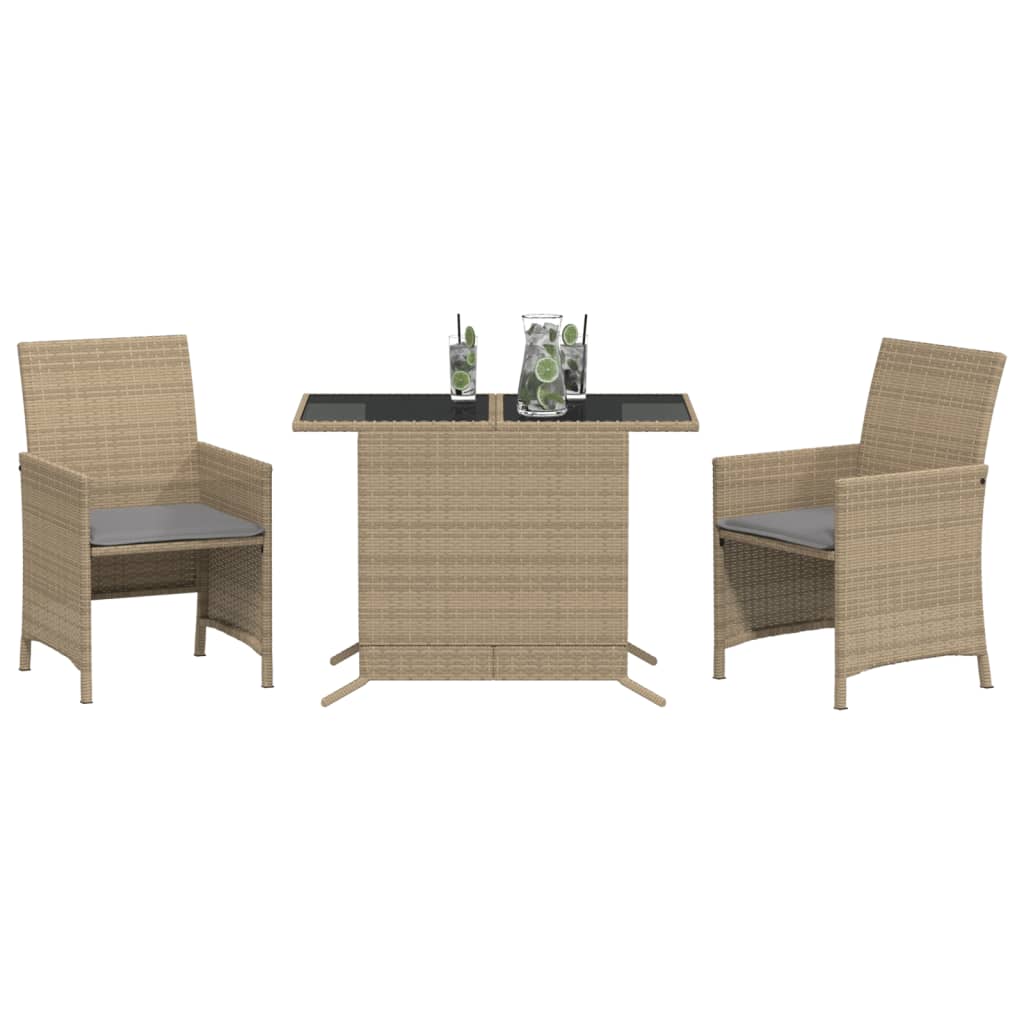 Vidaxl 3-delige bistroset met kussens poly rattan gemengd beige