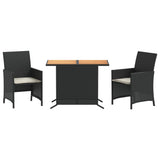 Vidaxl 3-delige bistroset met kussens poly rattan zwart