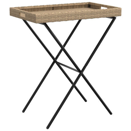 Vidaxl dienbladtafel inklapbaar 65x40x75 cm poly rattan beige