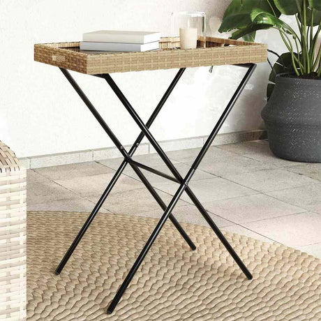 Vidaxl dienbladtafel inklapbaar 65x40x75 cm poly rattan beige