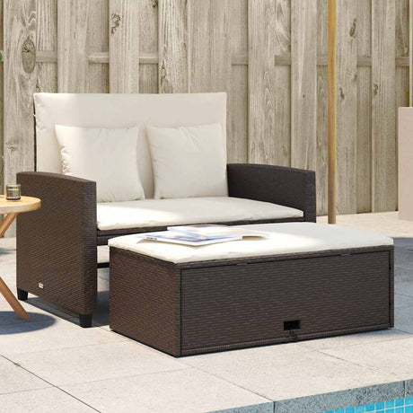 Vidaxl tuinbank 2-zits met kussens poly rattan bruin