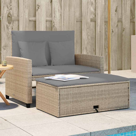 Vidaxl tuinbank 2-zits met kussens poly rattan beige