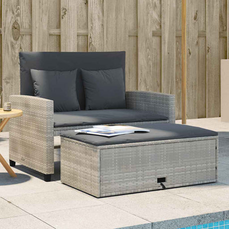 Vidaxl tuinbank 2-zits met kussens poly rattan lichtgrijs