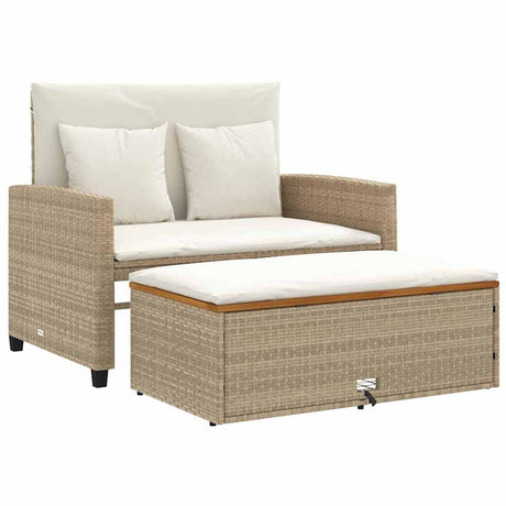 Vidaxl tuinbank 2-zits met kussens poly rattan en acaciahout beige
