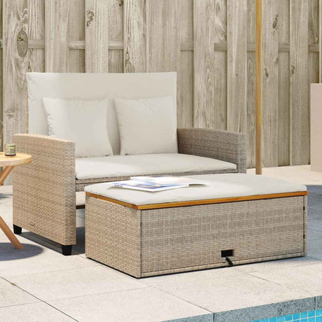 Vidaxl tuinbank 2-zits met kussens poly rattan en acaciahout beige