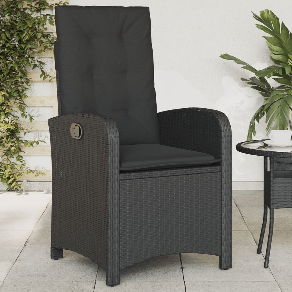 Vidaxl tuinstoel verstelbaar met kussens poly rattan zwart