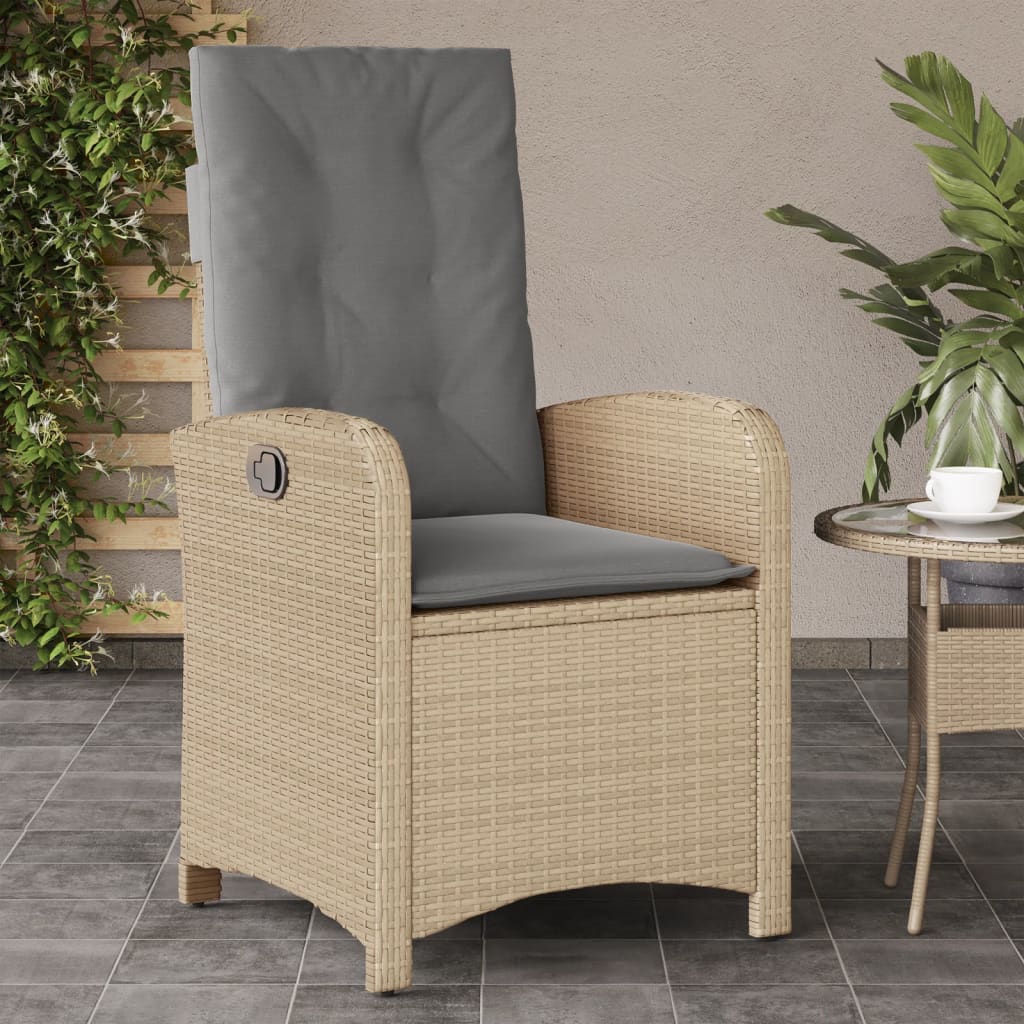 Vidaxl tuinstoel verstelbaar met kussens poly rattan gemengd beige