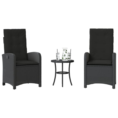 Vidaxl 3-delige bistroset met kussens poly rattan zwart
