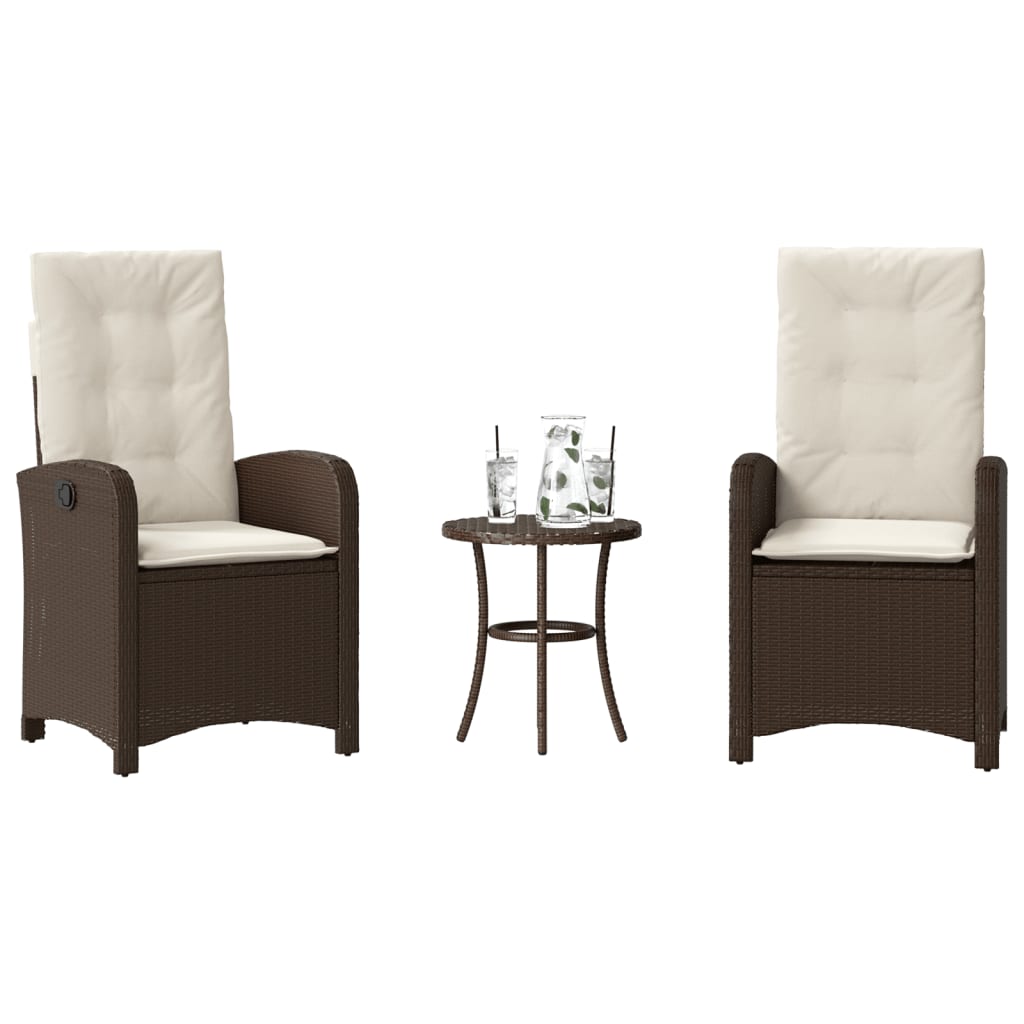 Vidaxl 3-delige bistroset met kussens poly rattan bruin