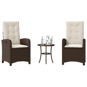 Vidaxl 3-delige bistroset met kussens poly rattan bruin