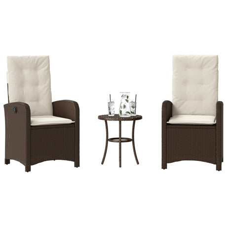 Vidaxl 3-delige bistroset met kussens poly rattan bruin
