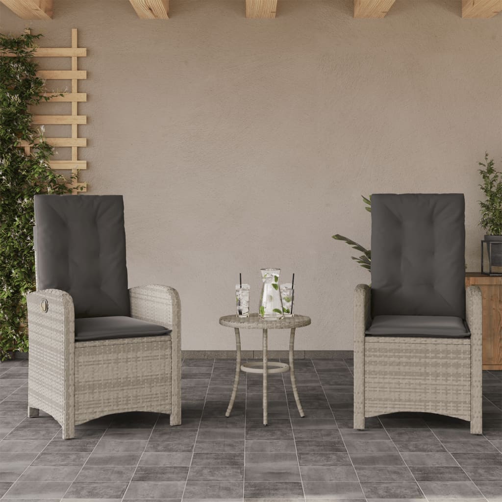 Vidaxl 3-delige bistroset met kussens poly rattan lichtgrijs
