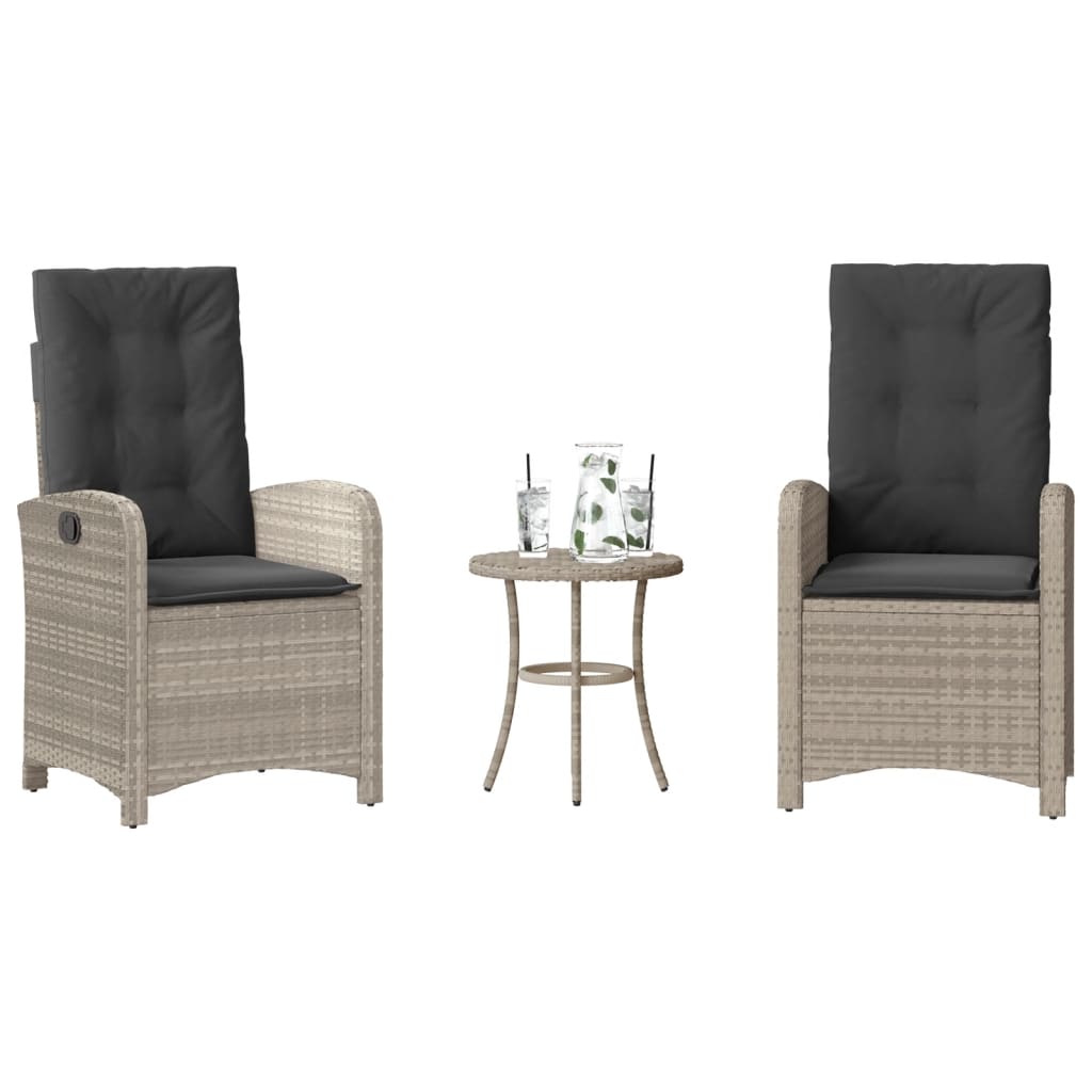 Vidaxl 3-delige bistroset met kussens poly rattan lichtgrijs