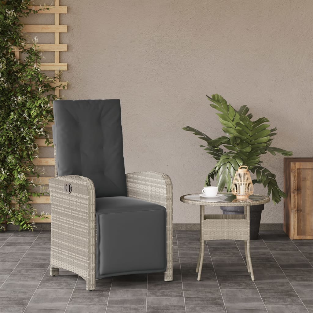 Vidaxl tuinstoel verstelbaar met voetensteun poly rattan lichtgrijs