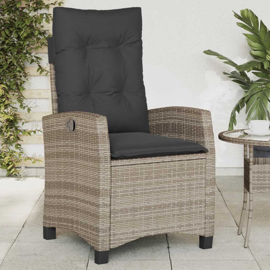 Vidaxl tuinstoel verstelbaar met kussens poly rattan grijs
