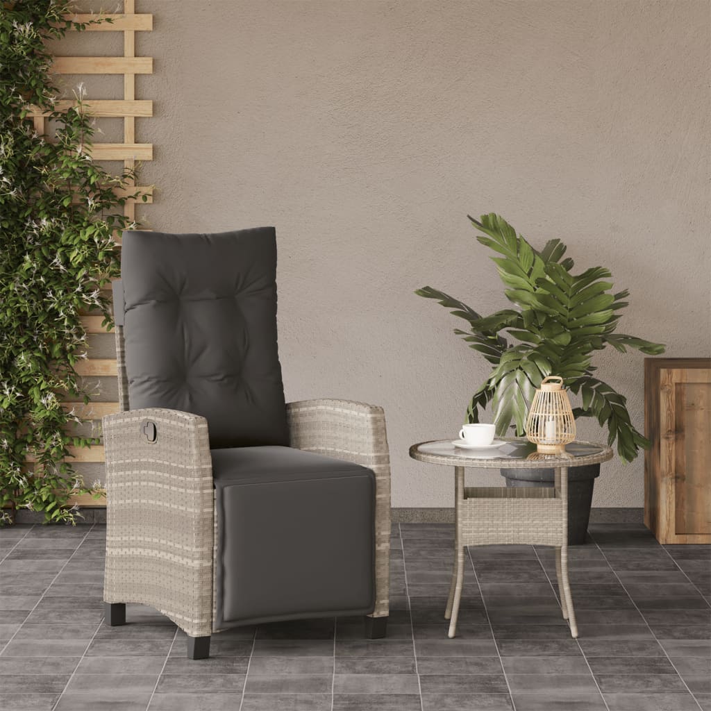 Vidaxl tuinstoel verstelbaar met voetensteun poly rattan lichtgrijs