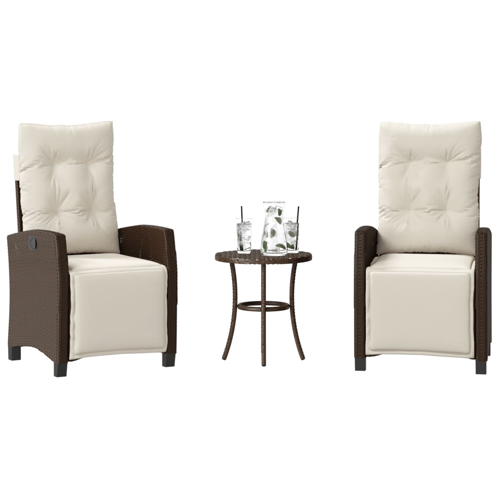 Vidaxl 3-delige bistroset met kussens poly rattan bruin