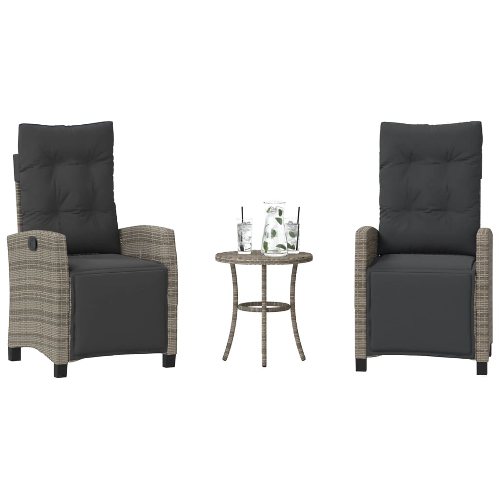 Vidaxl 3-delige bistroset met kussens poly rattan grijs