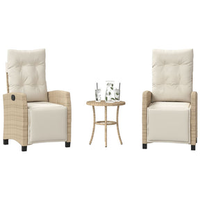 Vidaxl 3-delige bistroset met kussens poly rattan beige