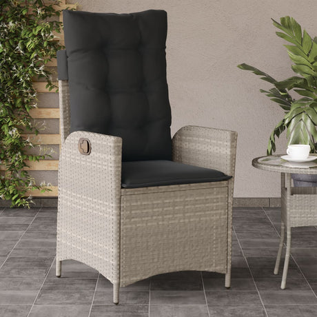 Vidaxl tuinstoel verstelbaar met kussens poly rattan lichtgrijs
