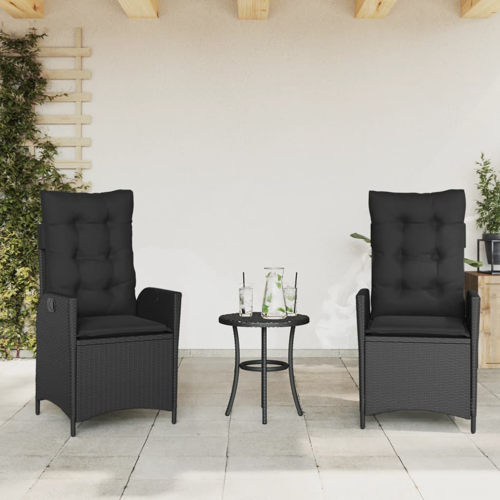Vidaxl tuinstoelen 2 st verstelbaar met kussens poly rattan zwart