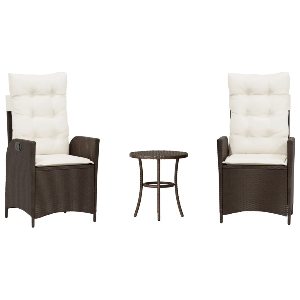 Vidaxl 3-delige bistroset met kussens poly rattan bruin
