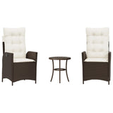 Vidaxl 3-delige bistroset met kussens poly rattan bruin